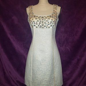 Laundry Shelli Segal Womens Metallic Jewel Dress Cream Silver 4